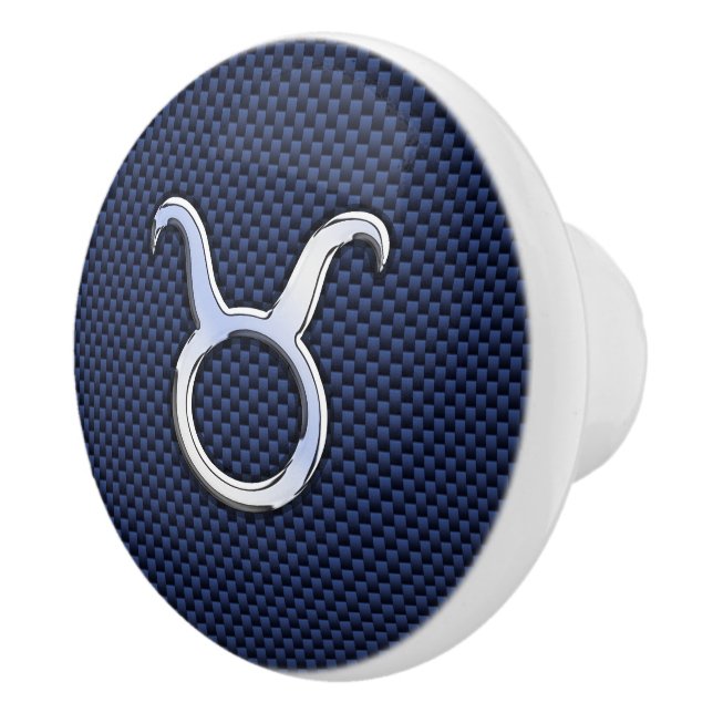 Taurus Zodiac Sign auf Navy Carbon Fibre Print Keramikknauf (Rechts)