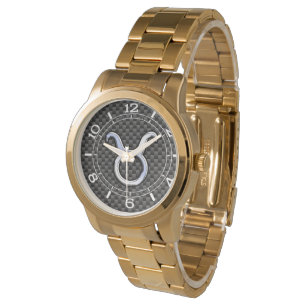 Taurus Zodiac Sign auf Racy Kohlenstoff Dial Armbanduhr