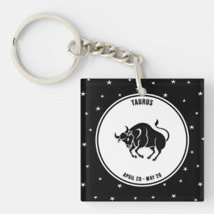 Taurus Zodiac Sign, Black & White Schlüsselanhän Schlüsselanhänger