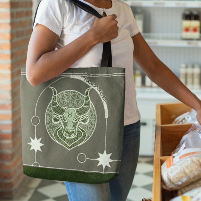 Taurus Zodiac Sign Green und White Mandala Tasche (Von Creator hochgeladen)