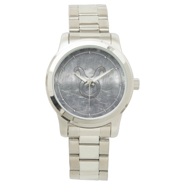 Taurus Zodiac Sign Grunge gestörter Silberstil Armbanduhr (Vorderseite)