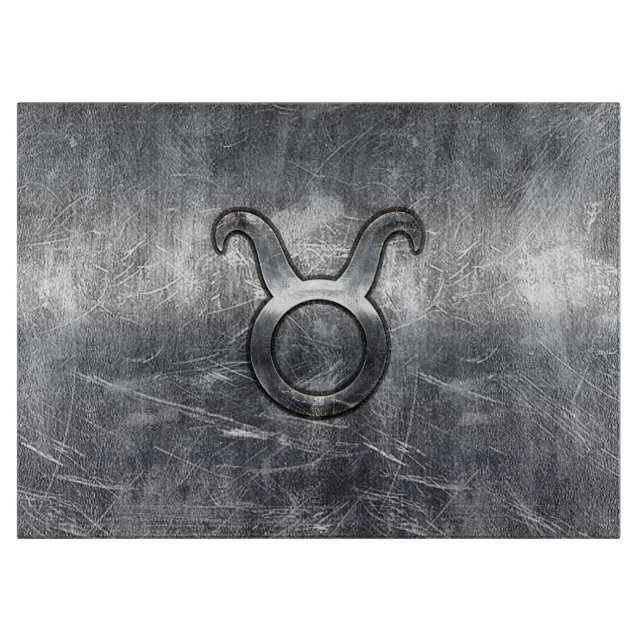 Taurus Zodiac Sign Grunge gestörter Silberstil Schneidebrett (Vorderseite)