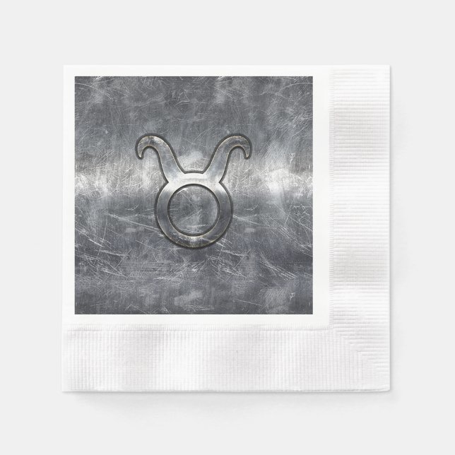 Taurus Zodiac Sign Grunge gestörter Silberstil Serviette (Vorderseite)