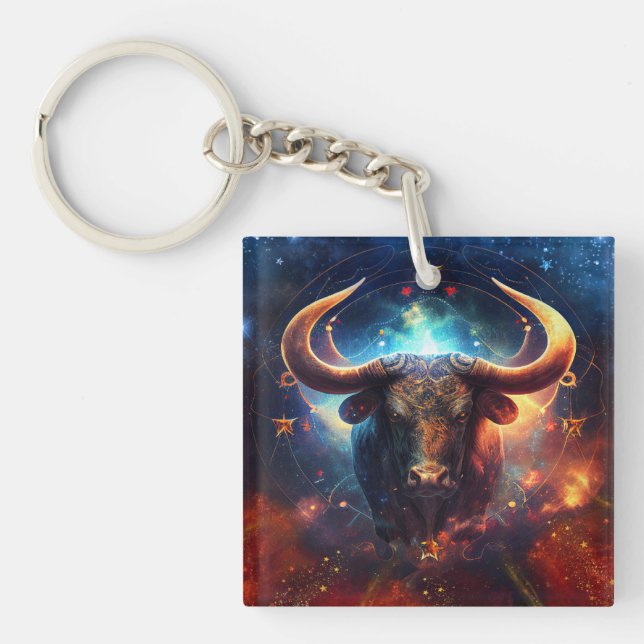 Taurus Zodiac Sign Watercolor Design Schlüsselanhänger (Vorderseite)