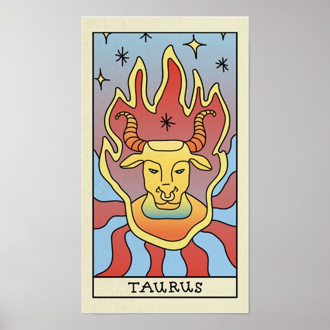 Taurus Zodiac Signage Abstrakt Art Vintage Poster (Vorne)
