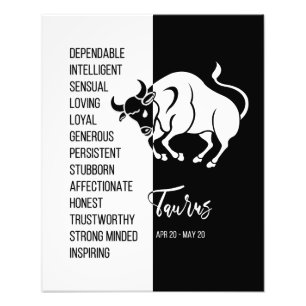 Taurus Zodiac Signature Print, Black & White Fotodruck