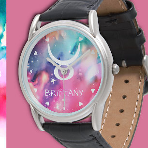 Taurus Zodiac Signieren Atemberaubende Aquarellmal Armbanduhr