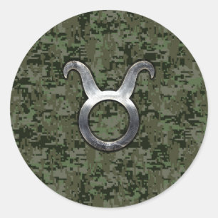 Taurus Zodiac-Symbol auf der grünen digitalen Cam Runder Aufkleber