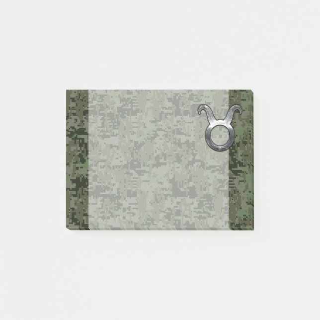 Taurus Zodiac Symbol auf Green Digital Camouflage Post-it Klebezettel (Vorderseite)