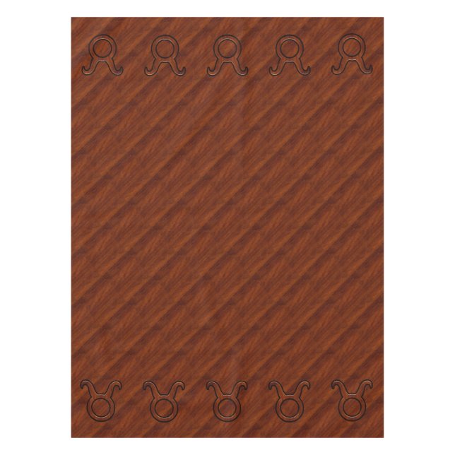 Taurus Zodiac Symbol auf Mahogany wie Druck Tischdecke (Vorderseite)