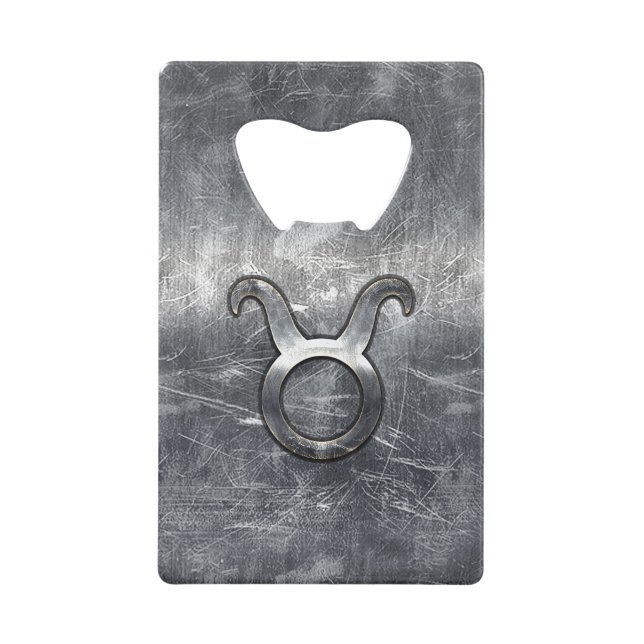 Taurus Zodiac Symbol in Grunge Beändigter Stil Kreditkarten Flaschenöffner (Vorderseite)