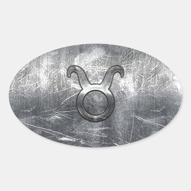 Taurus Zodiac Symbol in Grunge Beändigter Stil Ovaler Aufkleber (Vorderseite)