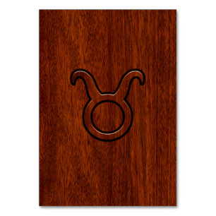 Taurus Zodiac Symbol in Mahogany Style Print Tischnummer