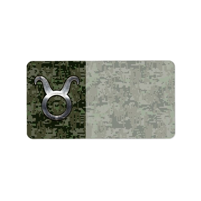 Taurus Zodiac Symbol on Green Digital Camo Adressaufkleber (Vorne)