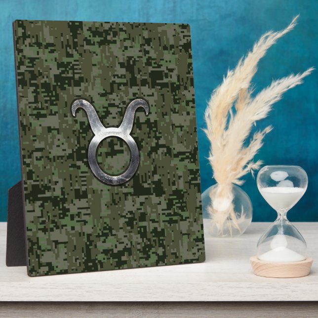 Taurus Zodiac Symbol on Green Digital Camo Fotoplatte (Seite)