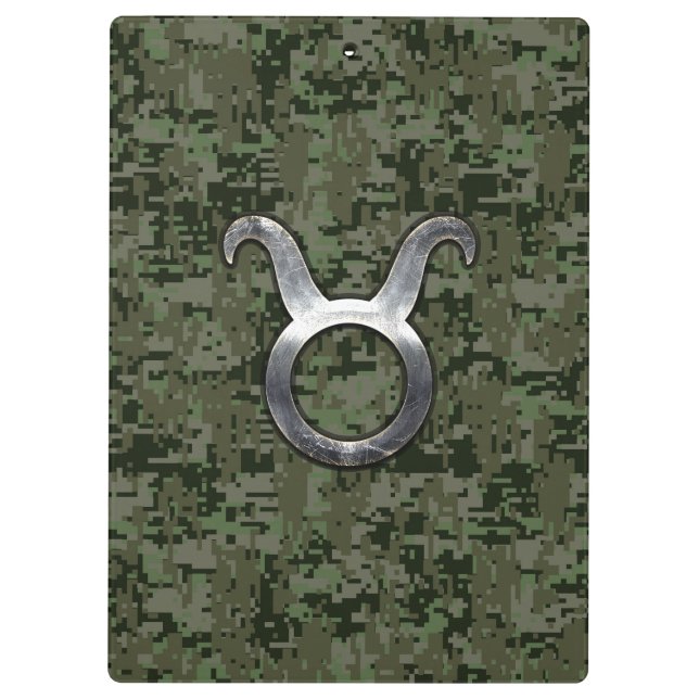 Taurus Zodiac Symbol on Green Digital Camo Klemmbrett (Rückseite)