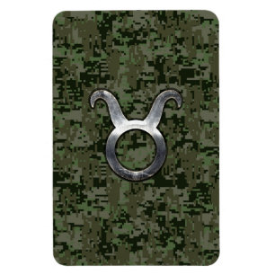 Taurus Zodiac Symbol on Green Digital Camo Magnet