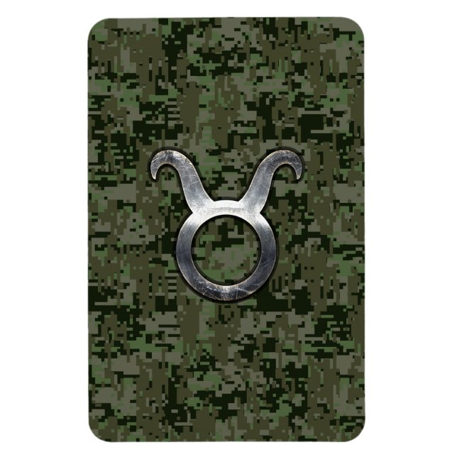 Taurus Zodiac Symbol on Green Digital Camo Magnet (Vertikal)