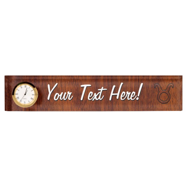 Taurus Zodiac Symbol on Mahogany Decor Namensplakette (Vorderseite)