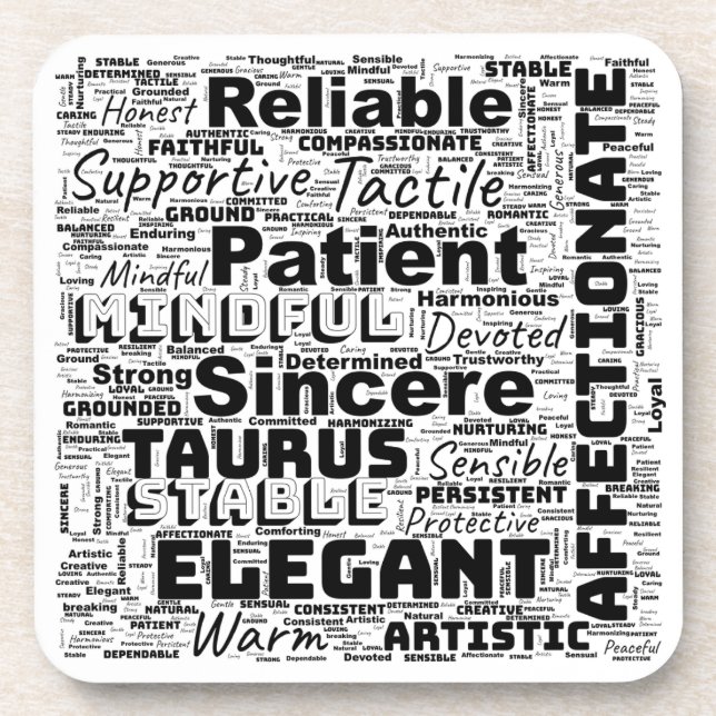 Taurus Zodiac Word Cloud Inspiration Getränkeuntersetzer (Vorderseite)