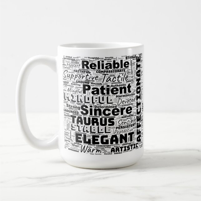 Taurus Zodiac Word Cloud Inspiration Kaffee Tasse (Links)