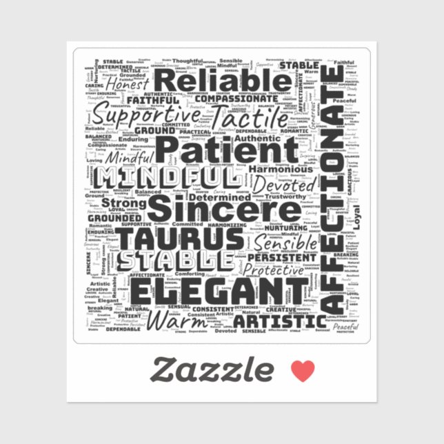 Taurus Zodiac Word Cloud Inspiration Vinyl Aufkleber (Blatt)