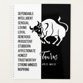 Taurus Zodiac Zeichen, Schwarz & Weiß Planer