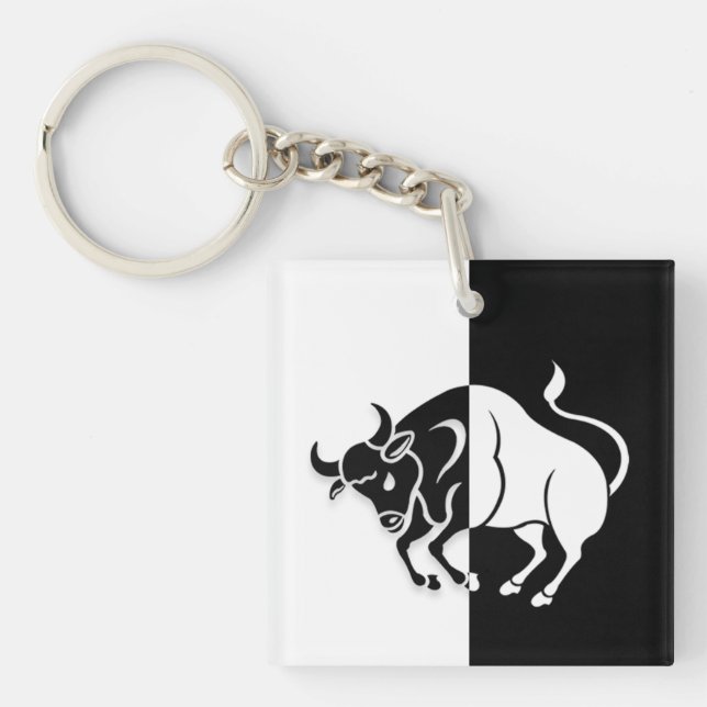 Taurus Zodiac Zeichen, Schwarz & Weiß Schlüsselanh Schlüsselanhänger (Vorderseite)