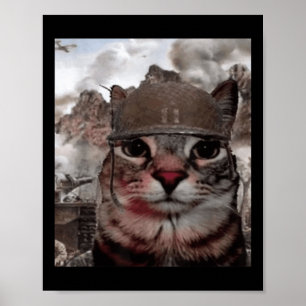 Tausend Yard Stare Funny Soldier Cat Meme in Batt Poster