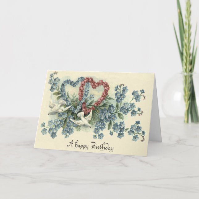 Tauve Heart Vergessen-Me-Not-Rose Karte (Vorderseite)