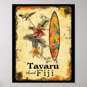 Tavaru Insel Fidschi Surfbrett Surfer Strand Surfe Poster
