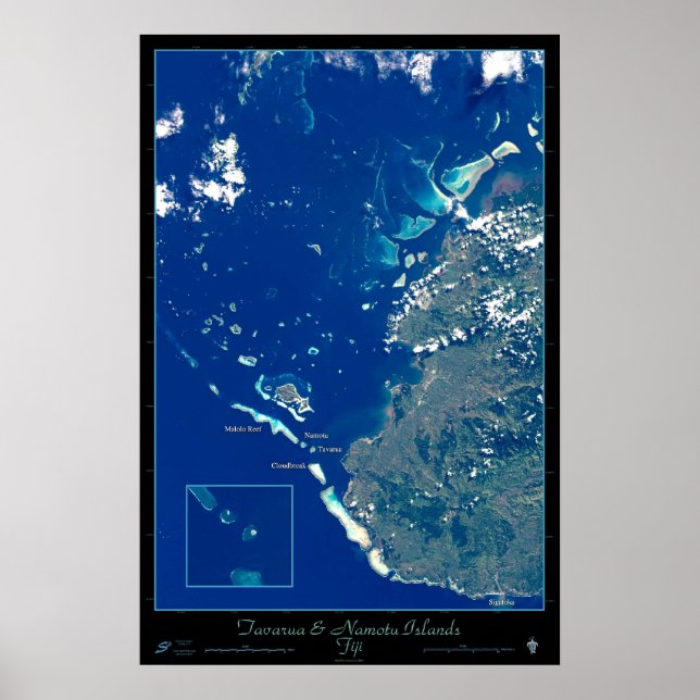 Tavarua & Namotu-Inseln, Fidschi-Satellitenposter Poster (Vorne)