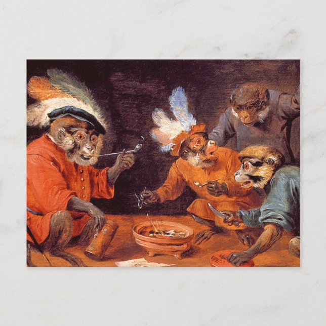 Taverne Monkey: Vintag Art Postkarte (Vorderseite)