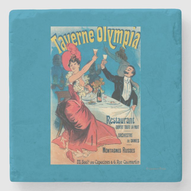 Taverne Olympia-förderndes Plakat Steinuntersetzer (Vorderseite)