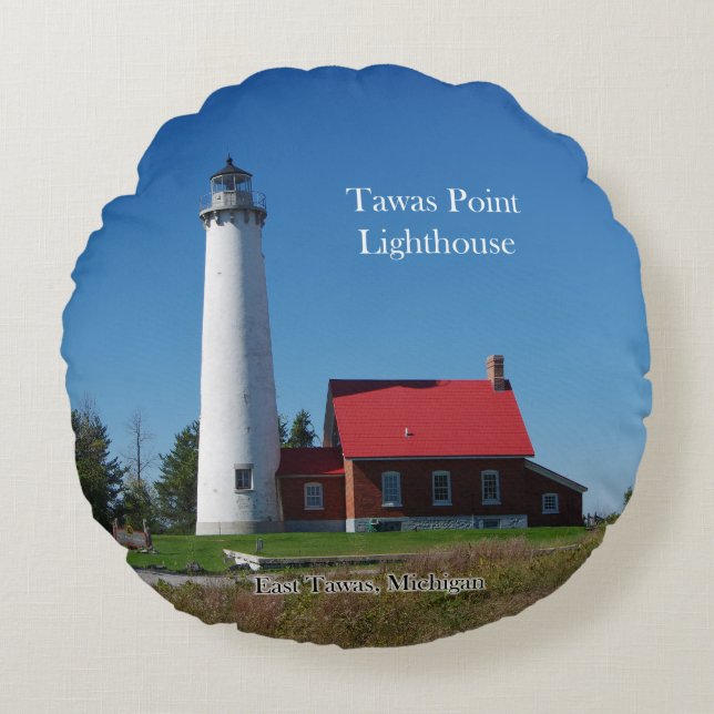 Tawas Point Lighthouse Rundkissen Rundes Kissen (Vorderseite)