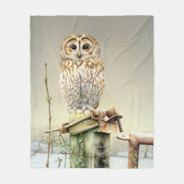 Tawny Owl im Schneevogel Wasserfarbe Fleecedecke
