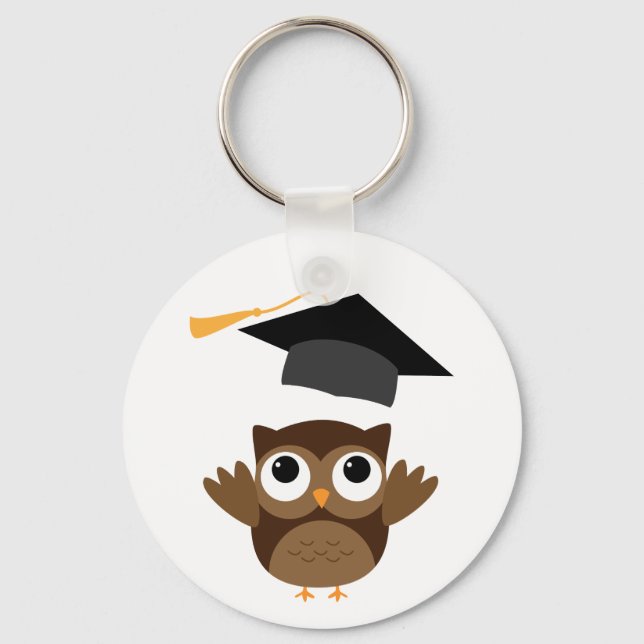 Tawny Owl mit seinem Graduierungskappen-Schlüssela Schlüsselanhänger (Vorderseite)
