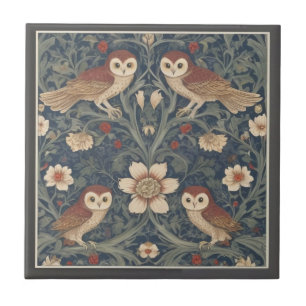 Tawny Owl Pattern William Morris style Owls Fliese