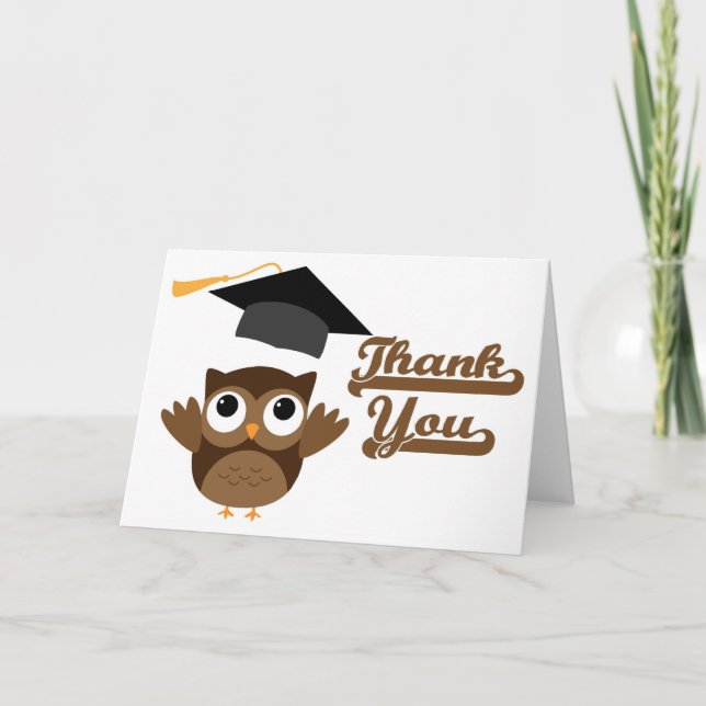 Tawny Owl Throwing Graduation Cap Danke Karte (Vorderseite)
