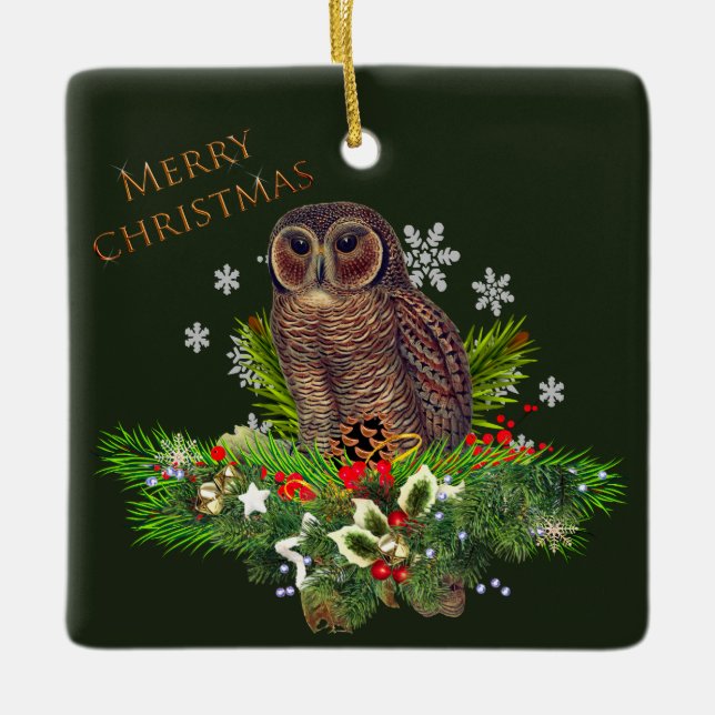 Tawny Weihnachtsschüssel mit Holiday Greenery Keramikornament (Vorderseite)