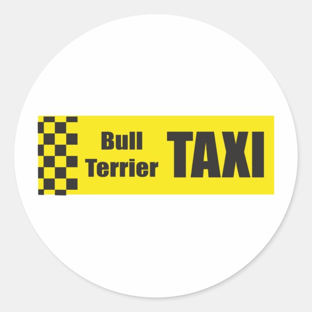 Taxi Bull Terrier Runder Aufkleber (Vorderseite)