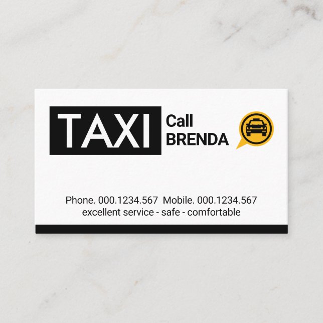 Taxi Cab Auto Schwarzer Tab Visitenkarte (Vorderseite)