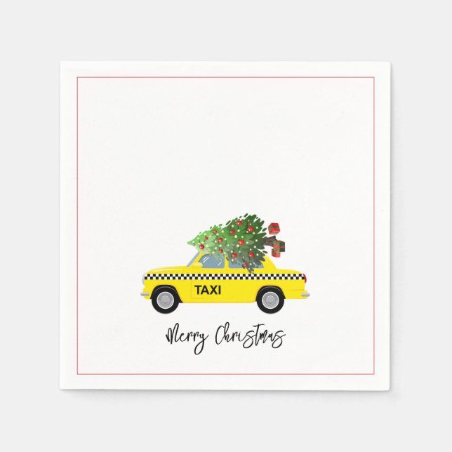 Taxi Cab Frohe Weihnachtsbaum Feierliche Feierlich Serviette (Vorderseite)