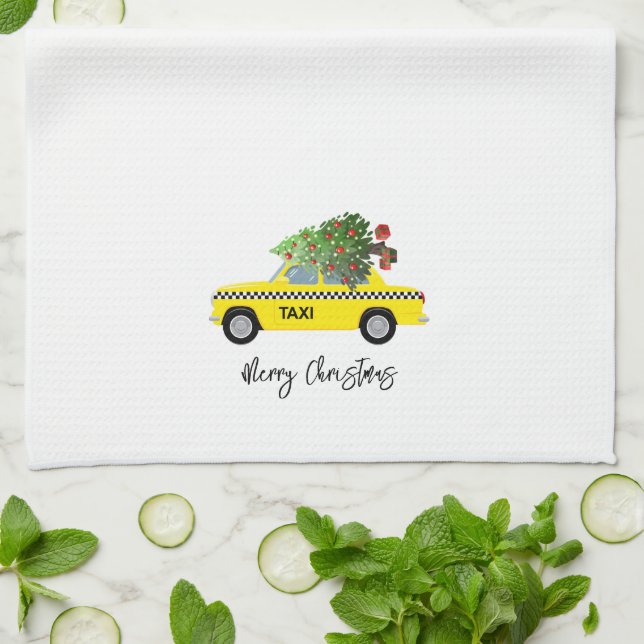 Taxi Cab Frohe Weihnachtsbaum Weihnachtsdekor Geschirrtuch (Gefaltet)