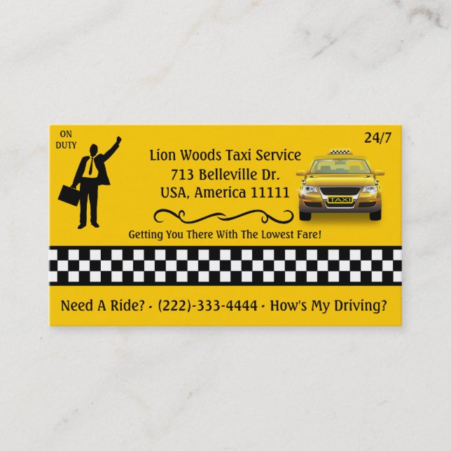 Taxi-Dienstleistungsunternehmen-Karte Visitenkarte (Vorderseite)