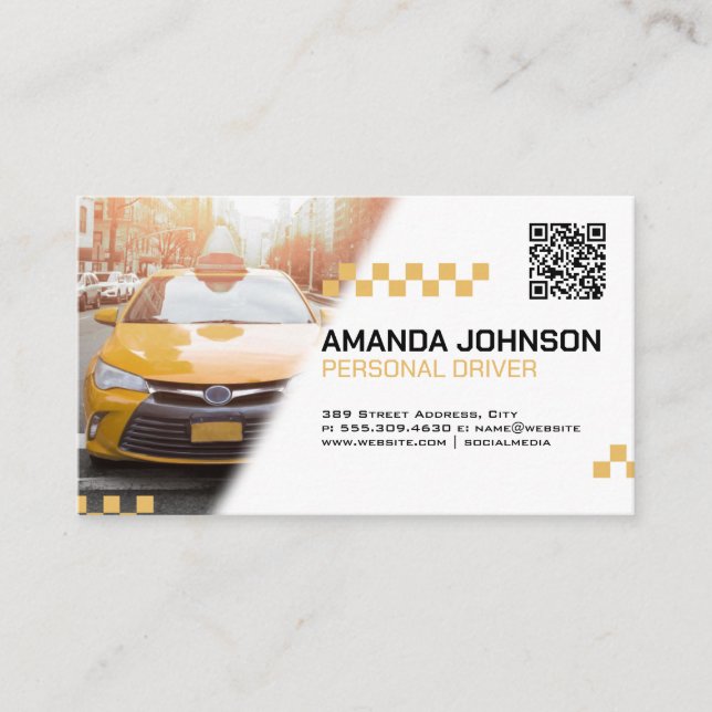 Taxi | Gelber Kai | QR Code Business Card Visitenkarte (Vorderseite)