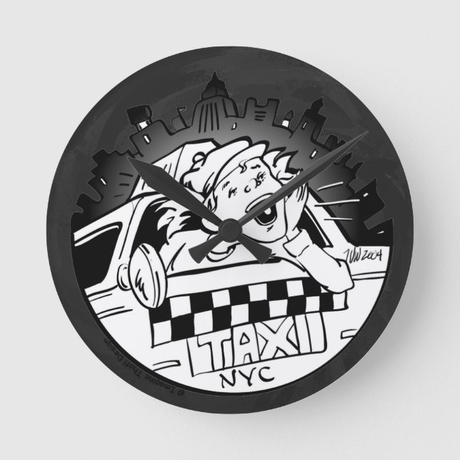 Taxi Girl Runde Wanduhr (Vorderseite)