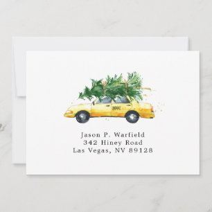 Taxi mit Weihnachtsbaum zum Ausdrucken mit Rücksen Einladung