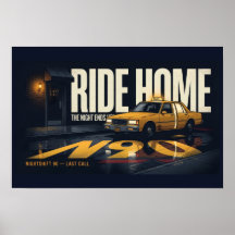 Taxi Rétro Conduite de Nuit Ride Home Affiche 18x1