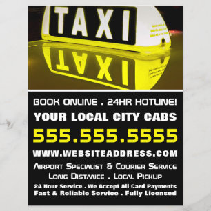 Taxi-Schild Reflexion, Taxiunternehmen und Preisli Flyer